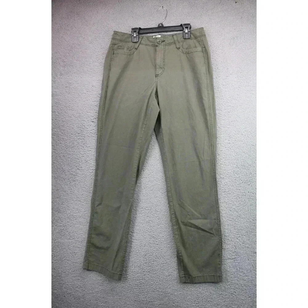 L. L. Bean Women's Army Green Pants-Size 8-Favorite Fit-Cotton-Distressed